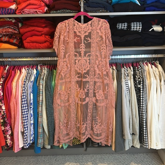 Lauren Conrad pink short sleeve lace open front kimono size OS - Picture 3 of 3